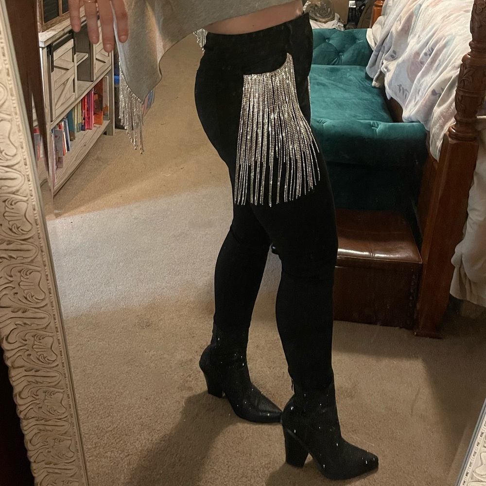 Black Rhinestone Pocket Jeans